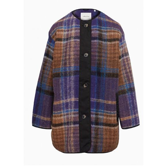 Aritzia Wilfred Free Plaid River Jacket Womens XS Purple Brown Check Button Down - Picture 2 of 13